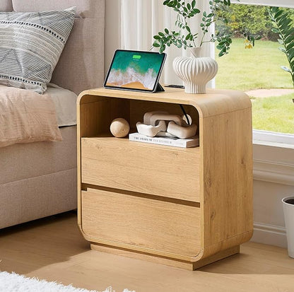 Curved Night Stand Set of 2, 23.2" Large Wood Farmhouse Nightstand - Image 4