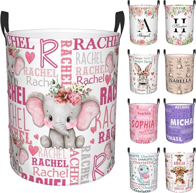 Custom Name Laundry Hamper, Personalized Elephant Laundry Basket by Kirendle