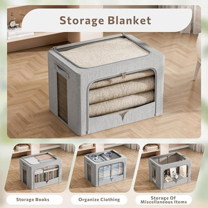 FHSQX 3 Pack Clothes Storage Bins Foldable Metal Frame Storage Box Stackable - Image 2