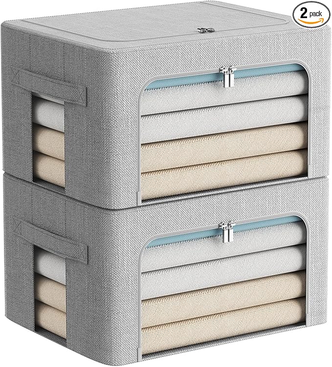 FHSQX 2 Pack Clothes Storage Bins Stackable Metal Frame Storage Box Foldable by FHSQX