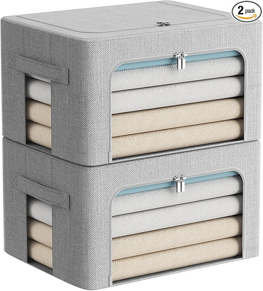 FHSQX 2 Pack Clothes Storage Bins Stackable Metal Frame Storage Box Foldable by FHSQX
