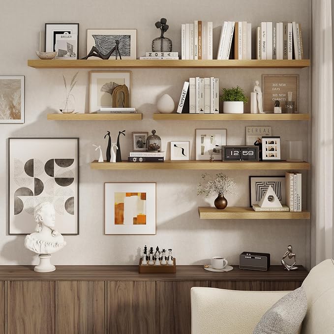 Floating Shelves for Wall, 27.5 Inch Bathroom Shelves Set of 2, Rustic Wood - Image 2