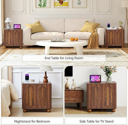 Bed Side Table Set of 2 with Charging Station, Mid Century Modern Nightstand - Image 7