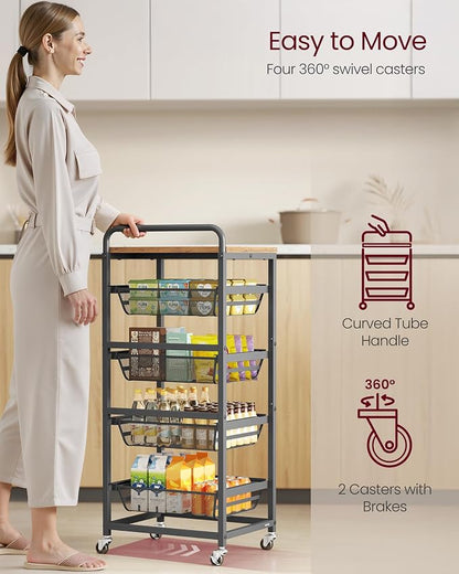 VASAGLE Storage Cart with Pull-Out Baskets, 5-Tier Kitchen Cart with Wheels - Image 6