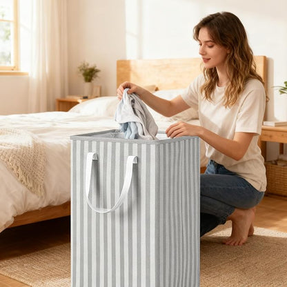 3 Pack Laundry Hamper Collapsible 75L Large Waterproof Cotton Linen Clothes - Image 5