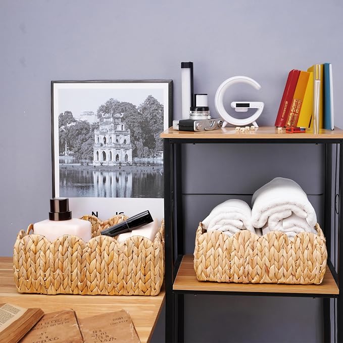 Set of 2 Scalloped Edge Wicker Storage Basket - Image 3