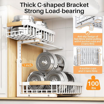 PXRACK 2 Pack Under Sink Organizer, Adjustable Height, 2 Tier Pull Out Under - Image 4