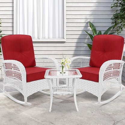 VIVIJASON 3-Piece Outdoor Conversation Bistro Set, Patio Wicker Rocking Chairs - Image 7