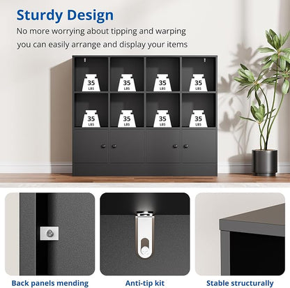 Cozy Castle Black Wood Bookcase, 12 Cube Storage Organizer Bookshelf - Image 5