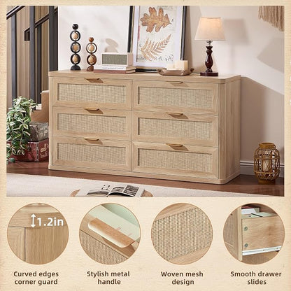 LEYAOYAO Rattan 6 Drawer Dresser - Image 6