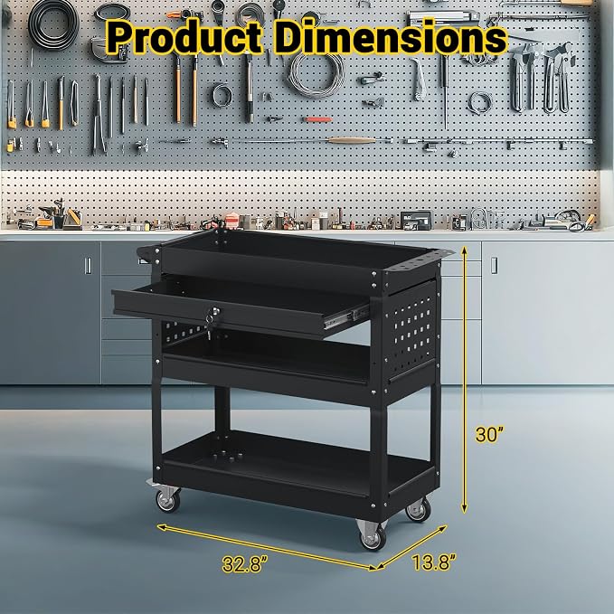 3 Tier Rolling Tool Cart on Wheels, 550 LBS Tool Cart - Image 3