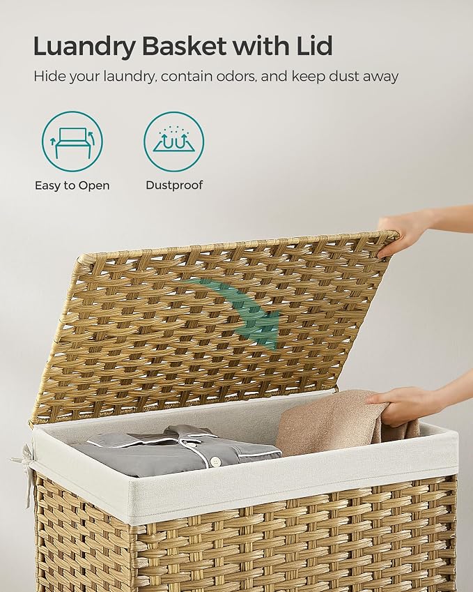 SONGMICS Storage Basket with Lid, Woven Blanket Storage Bin with Handles - Image 5