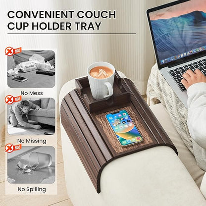 Bamboo Sofa Arm Tray Table, Foldable Couch Cup Holder, Anti-Slip Wide Couch Arm - Image 4