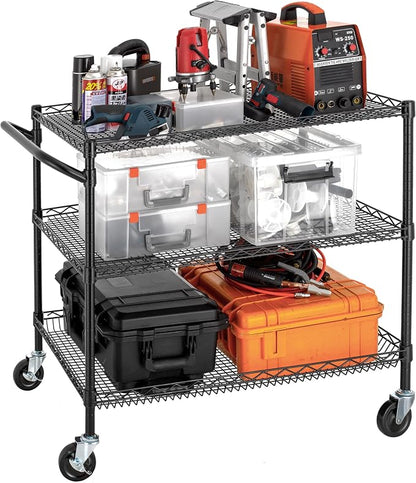 Finnhomy 3 Tier Heavy Duty Commercial Grade Utility Cart, Wire Rolling Cart - Image 2
