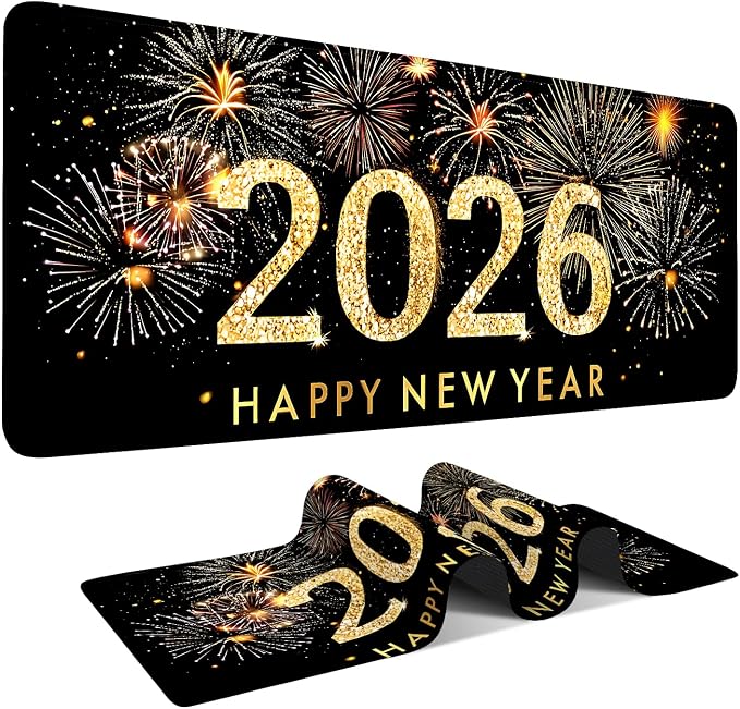 2026 Happy New Year Gaming Mouse Pad 31.5"x11.8"Desk Mat Anti-Slip Rubber Base by ANNAQUEEN