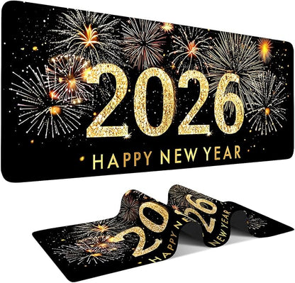 2026 Happy New Year Gaming Mouse Pad 31.5"x11.8"Desk Mat Anti-Slip Rubber Base by ANNAQUEEN