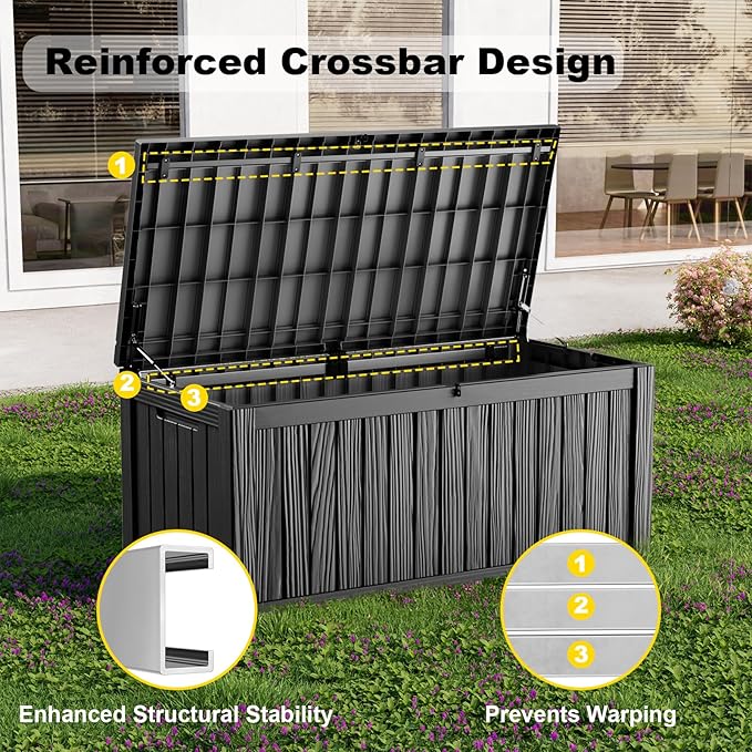 150 Gallon Waterproof Outdoor Storage Box, UV Resistant Resin Deck Box - Image 4