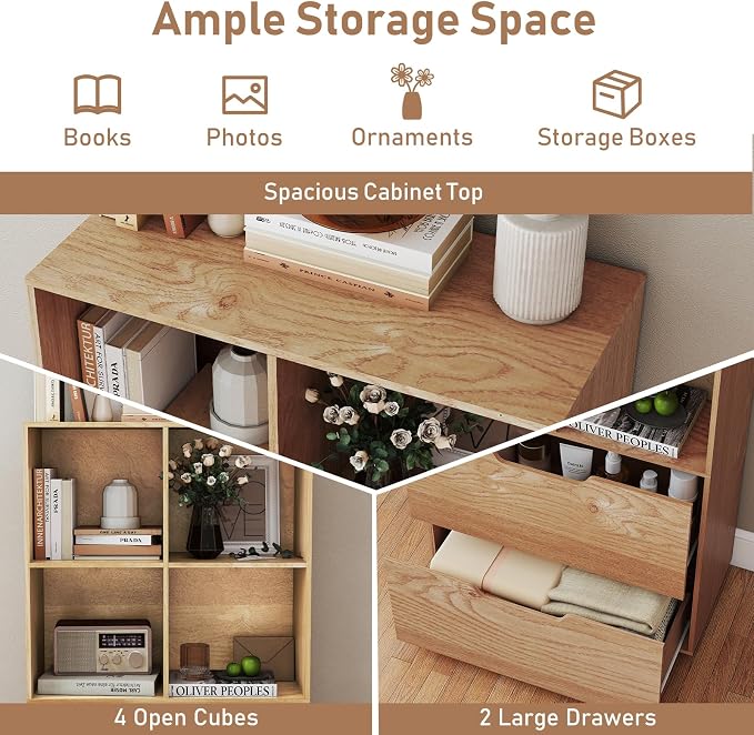 Giantex Bookshelf with 4 Cubes & 2 Drawers, 51” Tall Floor Bookcase with - Image 5