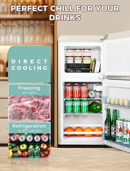 Fridge with Freezer, 3.2 Cu.Ft Retro Double Door Refrigerator with 7 Level - Image 3
