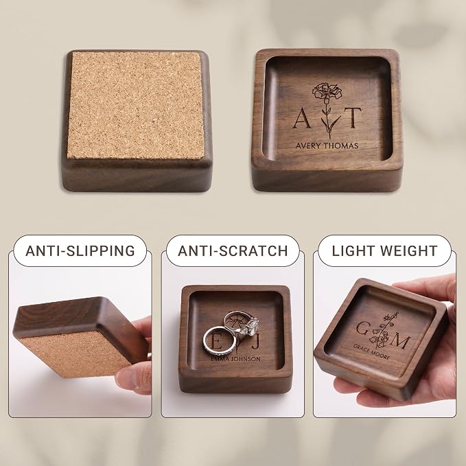 Walnut Wood Ring Holder, Engraved Jewelry Dish and Storage Tray, Personalized - Image 2