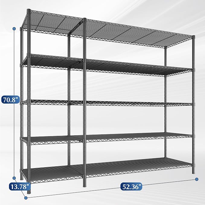 70.8H Wire Shelving Rack, 5Tier Metal Shelving Unit, 1400LBS Heavy Duty Storage - Image 3