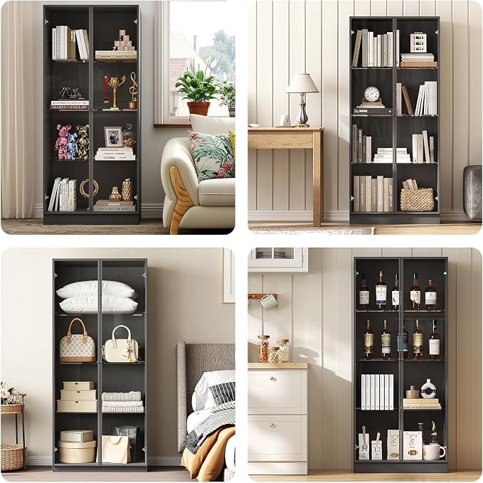 Display Cabinet with LED Lights, Display Case with 4-Tier Glass Shelves & 2 - Image 7