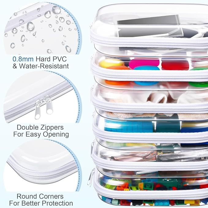 Sanwuta 6 Pcs Clear Hard Zipper Case Hard Plastic Zipper Pouches Makeup Bag - Image 3