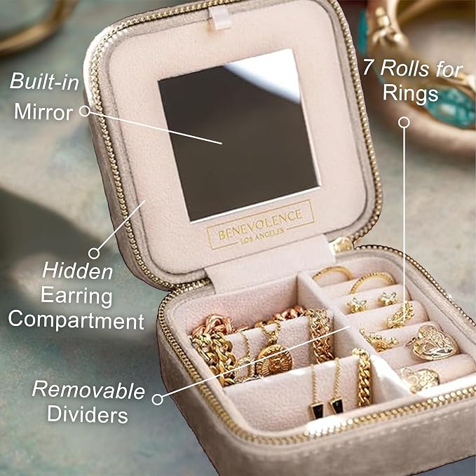 Benevolence LA Plush Velvet Jewelry Box | Travel Jewelry Case Organizer - Image 3
