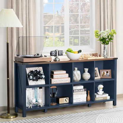 8 Cube Book Shelf, Farmhouse Wood Long Storage Organizer Bookcase, Hallway TV - Image 5