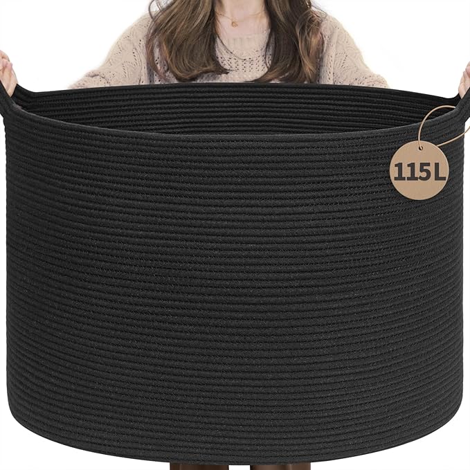 INDRESSME 115L Extra Large Black Blanket Basket, Dog Toy Bin Shoe Baskets Toy by INDRESSME