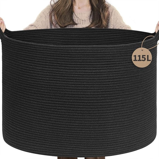 INDRESSME 115L Extra Large Black Blanket Basket, Dog Toy Bin Shoe Baskets Toy by INDRESSME