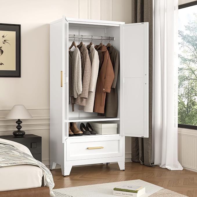71" Tall Metal Wardrobe Cabinet - Image 6
