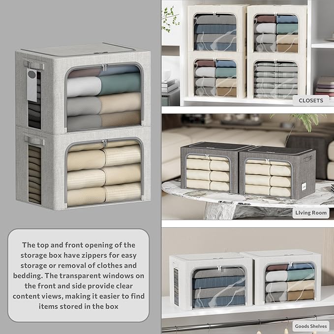 4 Pack Clothes Storage Bins - 22L Stackable Storage Box with Lid，Foldable - Image 2