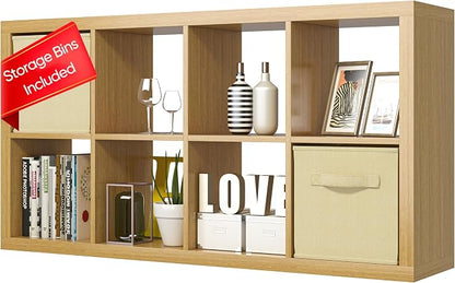 furtble Bookshelf with Storage Bins, 8-Cube Storage Organizer, Modern Wood Open by furtble