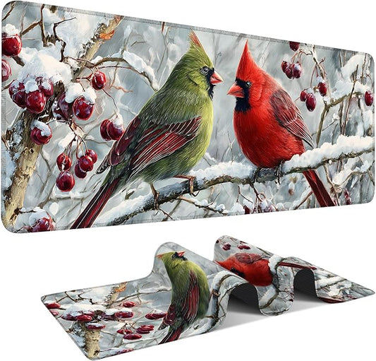 Winter Cardinal Bird Gaming Mouse Pad 31.5"x11.8"Desk Mat Anti-Slip Rubber Base by ANNAQUEEN