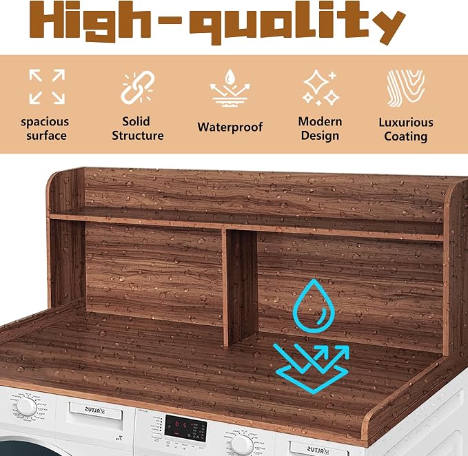 Royxen 2-Tier Washer Dryer Countertop, 19.5" H Wood Washer and Dryer Topper - Image 4