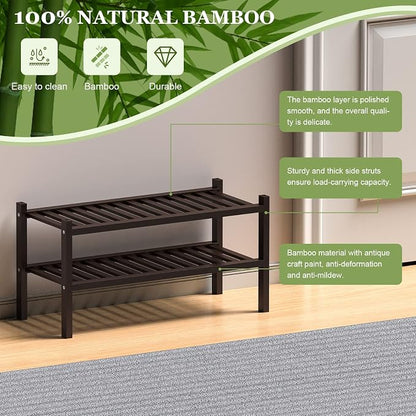 2 Tier Bamboo Shoe Rack for Closet Free Standing Wood Shoe Shelf for Entryway - Image 6