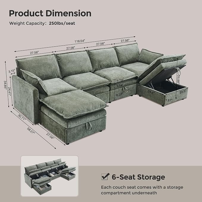 116.54" Sectional Couches for Living Room, Cloud Couch Sectional - Image 2