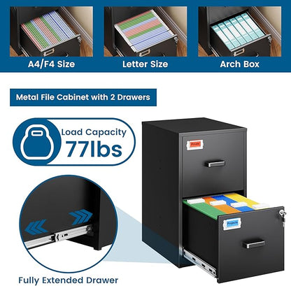 2 Drawer File Cabinet with Lock, 25.4" High Vertical Filing Cabinet, 17.7" Deep - Image 5