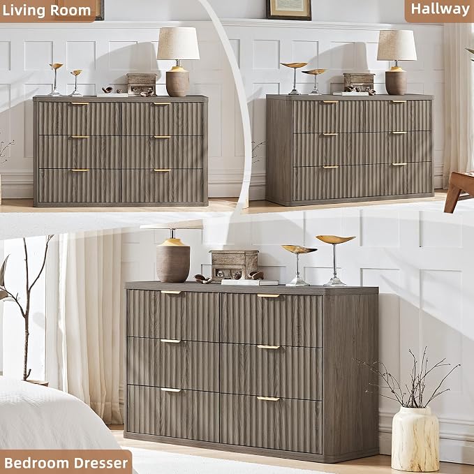 LEYAOYAO Fluted 6 Drawers Dresser Set of 2, Curved Profile Design, Dresser TV - Image 4