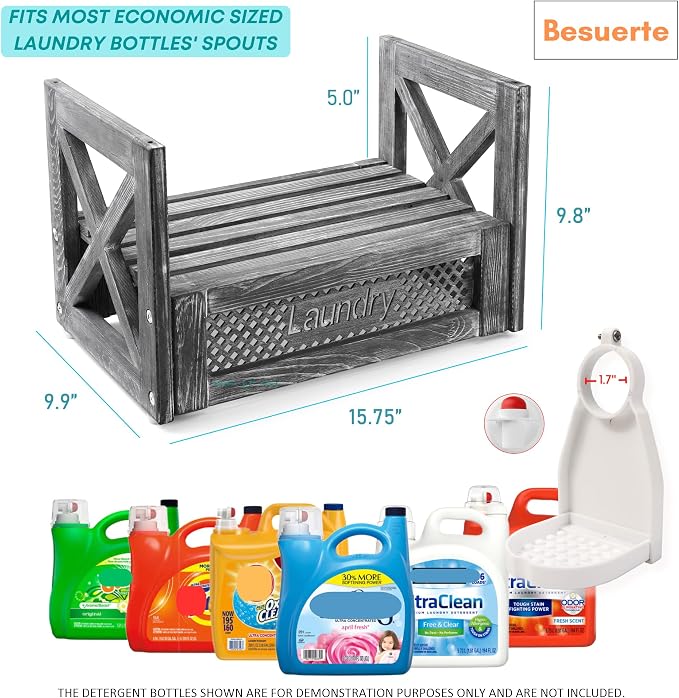 Besuerte Wooden Laundry Detergent Holder – Rustic Farmhouse Laundry Shelf - Image 4