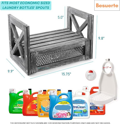 Besuerte Wooden Laundry Detergent Holder – Rustic Farmhouse Laundry Shelf - Image 4