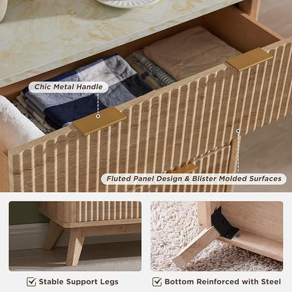T4TREAM Fluted 6 Drawers Dresser, Curved Profile Design, Dresser TV Stand - Image 6