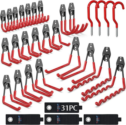 3-H Garage Wall Hooks 31 Pack, Garage Hooks Heavy Duty by 3-H