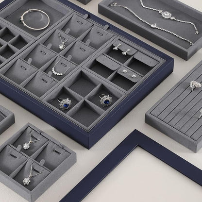 Dark Blue Jewelry Display Tray Ring Necklace Earring Bangle Organizer - Image 3