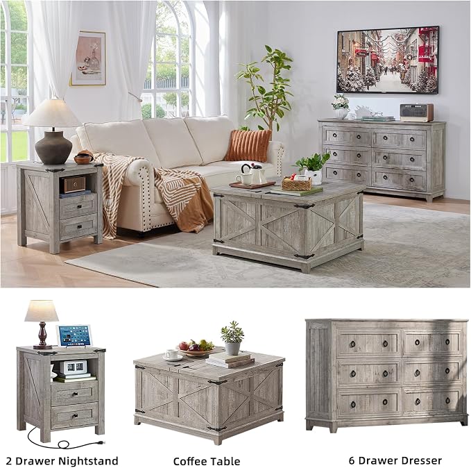 Nightstand with Charging Station and USB Port, Farmhouse Night Stand with 2 - Image 6