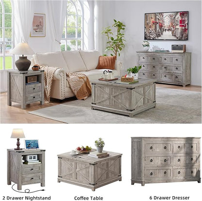 Nightstands Set of 2 with Charging Station, Farmhouse Night Stand with 2 - Image 7