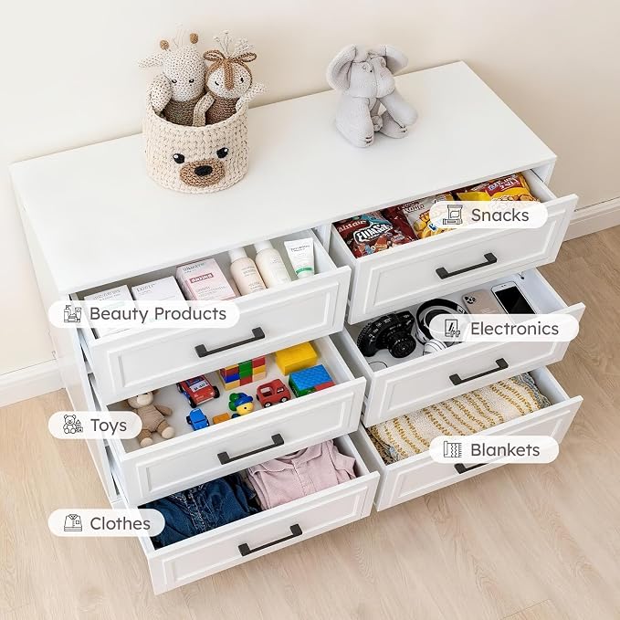Farmhouse 6 Drawers Dresser for Bedroom, Modern Wide Chest Dressers for Clothes - Image 3