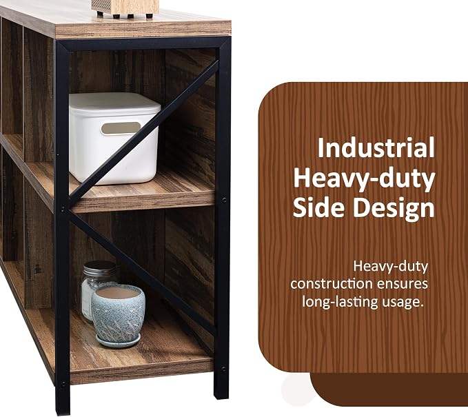 8 Cube Storage Organizer Bookshelf, Industrial Horizontal Bookcase, Accent - Image 5