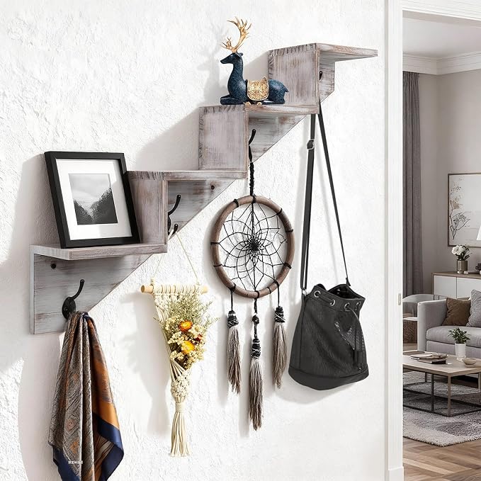 Coat Rack Wall Mount with Shelf, Wall Mounted Rise Wooden shelves - Image 4